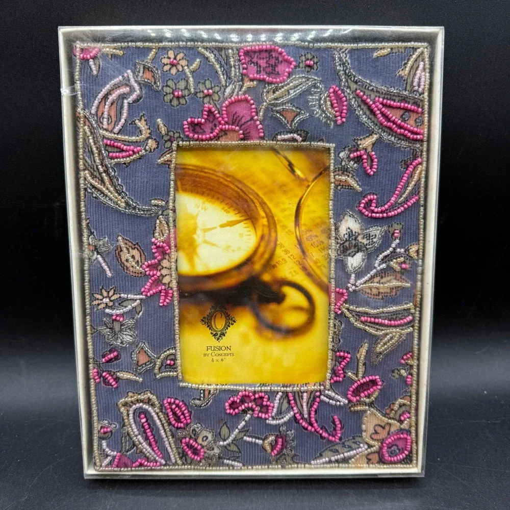 Fusion by Concepts Picture Frame 4x6 Paisley Beaded Boho Cottage Vintage